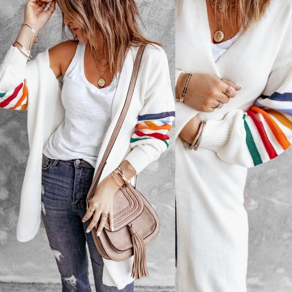 . Shop Hope’s Rainbow/Colorful Ivory Long Open Cardigan - Picture 6 of 11